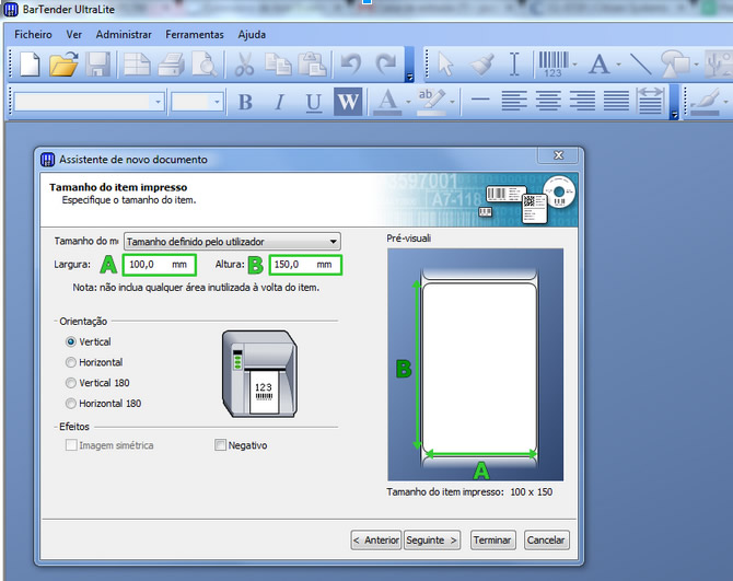 Dimensões Impressão Etiqueta