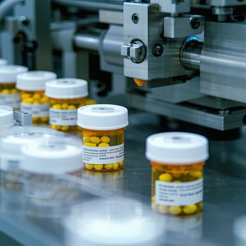 Production line with pharma labelling The picture should show problems with the process-1