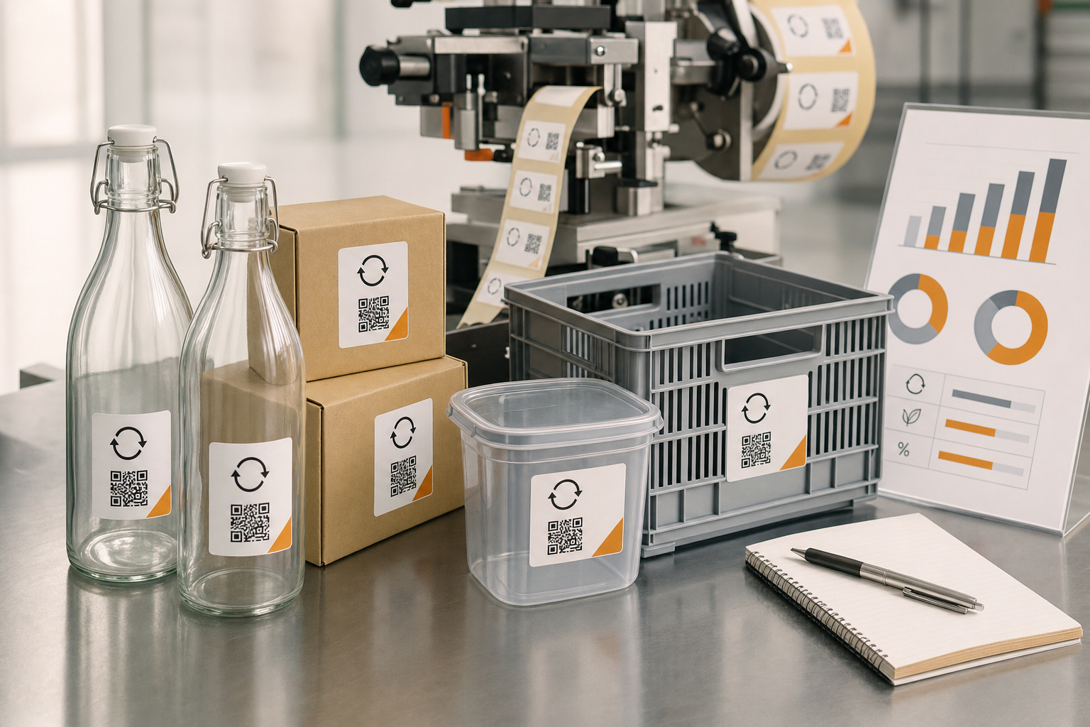 Reutilizavel Packaging numa bancada de trabalho