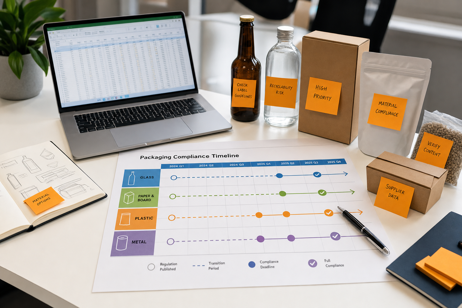 Workstation with Packaging Development Materials and PPWR Graph