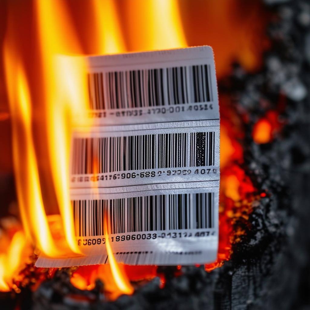 image showing labels with barcodes burning, with a focus on the challenges and solutions for creating labels that can withstand temperatures up to 500